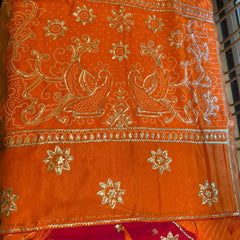 PURE UPADA SILK LEHERIYA MANDANA WORK SAREE