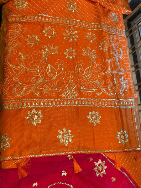 PURE UPADA SILK LEHERIYA MANDANA WORK SAREE