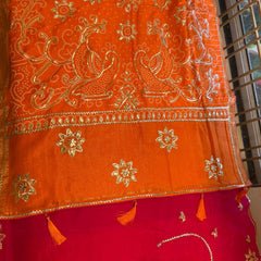 PURE UPADA SILK LEHERIYA MANDANA WORK SAREE