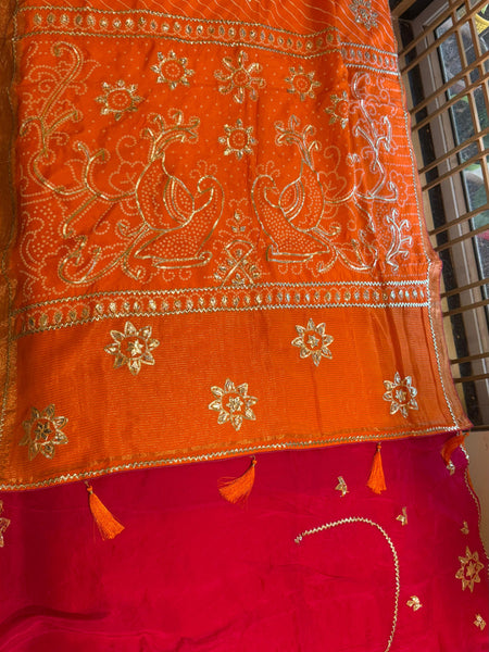 PURE UPADA SILK LEHERIYA MANDANA WORK SAREE