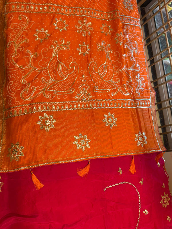 PURE UPADA SILK LEHERIYA MANDANA WORK SAREE