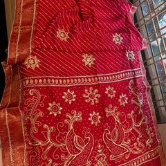 PURE UPADA SILK LEHERIYA MANDANA WORK SAREE
