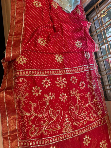 PURE UPADA SILK LEHERIYA MANDANA WORK SAREE