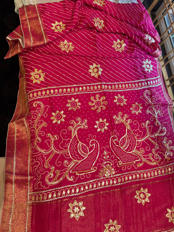 PURE UPADA SILK LEHERIYA MANDANA WORK SAREE