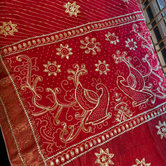 PURE UPADA SILK LEHERIYA MANDANA WORK SAREE