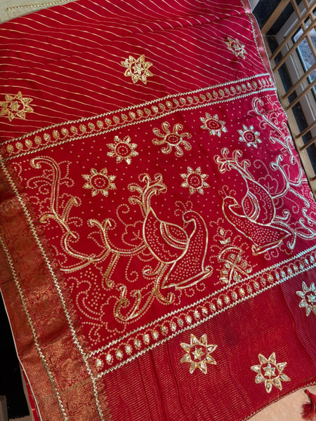 PURE UPADA SILK LEHERIYA MANDANA WORK SAREE