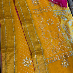 PURE UPADA SILK LEHERIYA MANDANA WORK SAREE