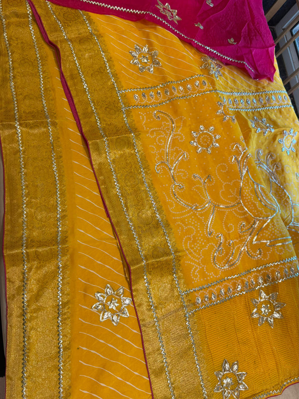 PURE UPADA SILK LEHERIYA MANDANA WORK SAREE