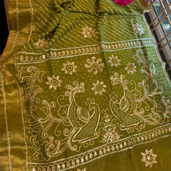 PURE UPADA SILK LEHERIYA MANDANA WORK SAREE