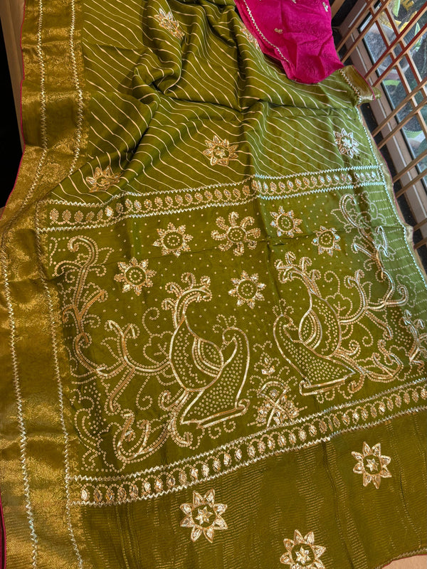 PURE UPADA SILK LEHERIYA MANDANA WORK SAREE