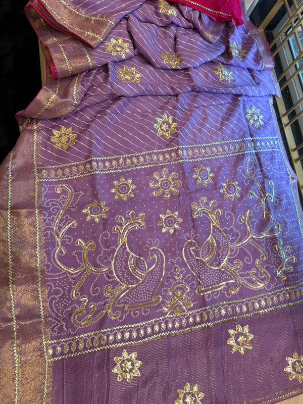 PURE UPADA SILK LEHERIYA MANDANA WORK SAREE