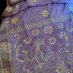 PURE UPADA SILK LEHERIYA MANDANA WORK SAREE