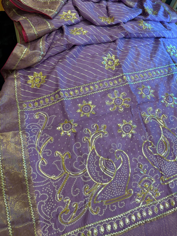 PURE UPADA SILK LEHERIYA MANDANA WORK SAREE