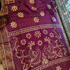 PURE UPADA SILK LEHERIYA MANDANA WORK SAREE