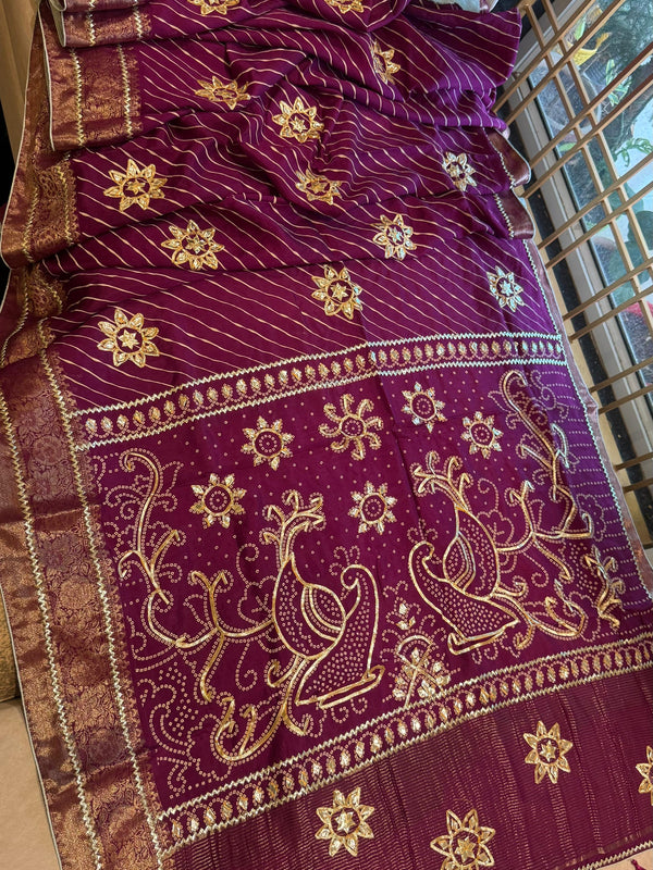 PURE UPADA SILK LEHERIYA MANDANA WORK SAREE