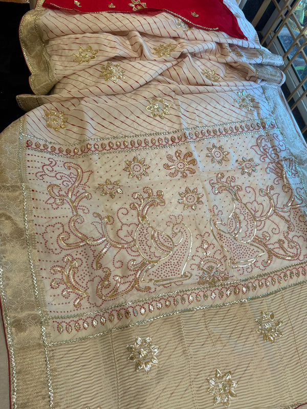 PURE UPADA SILK LEHERIYA MANDANA WORK SAREE