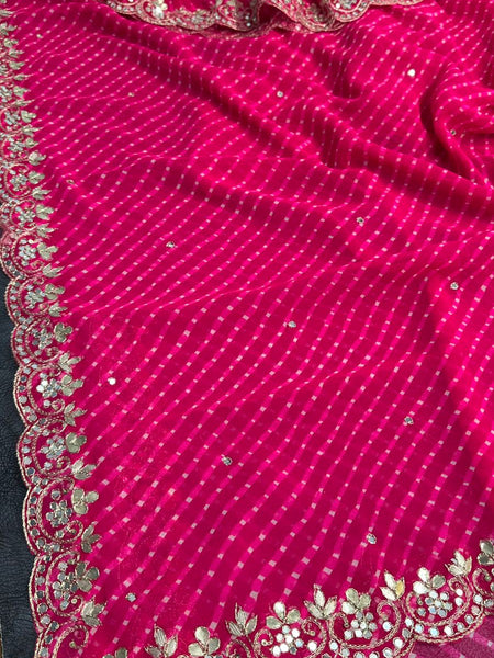 MOTHRA PINK LEHERIYA SAREE