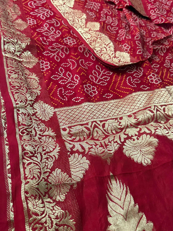 PURE MOONGA SILK BANDHANI SAREE