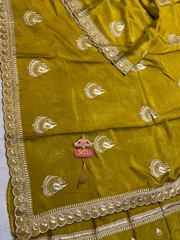Elegant Pure Silk Handcrafted Saree with Traditional Gota Work Border