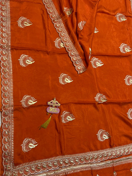 Elegant Pure Silk Handcrafted Saree with Traditional Gota Work Border