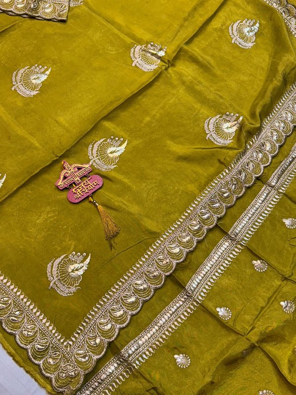 Elegant Pure Silk Handcrafted Saree with Traditional Gota Work Border