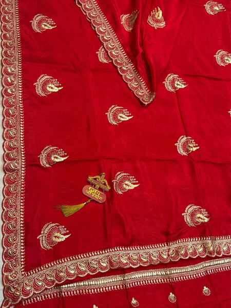 Elegant Pure Silk Handcrafted Saree with Traditional Gota Work Border