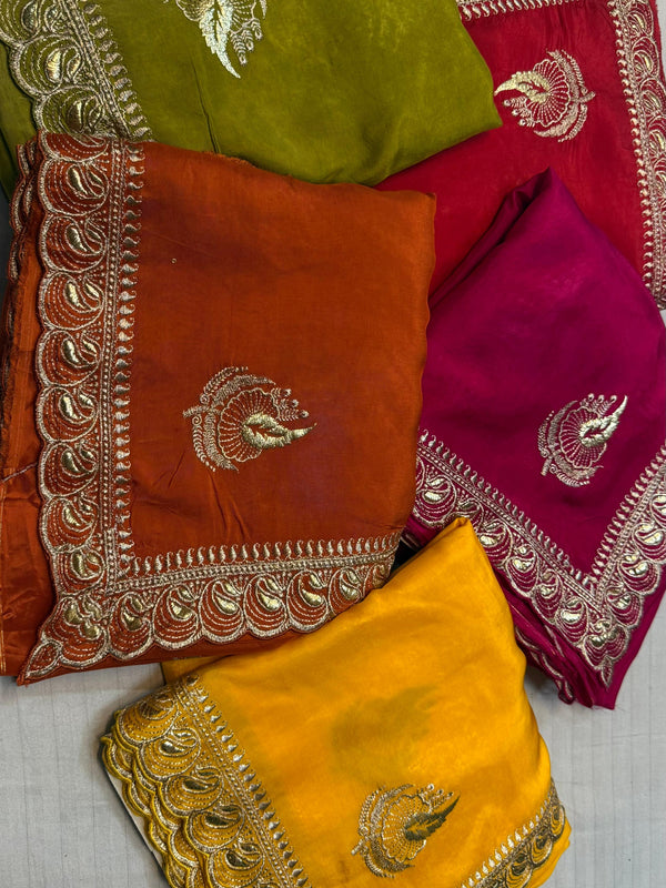 Elegant Pure Silk Handcrafted Saree with Traditional Gota Work Border