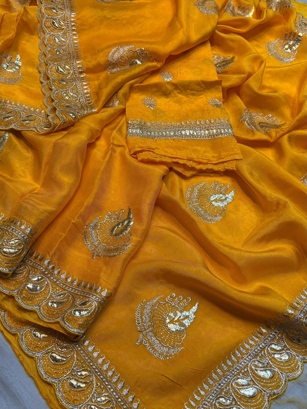 Elegant Pure Silk Handcrafted Saree with Traditional Gota Work Border