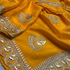Elegant Pure Silk Handcrafted Saree with Traditional Gota Work Border