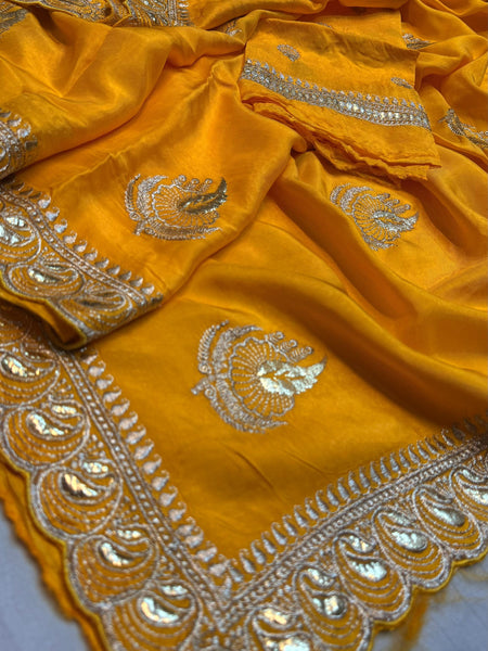 Elegant Pure Silk Handcrafted Saree with Traditional Gota Work Border