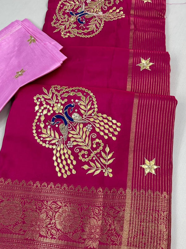 MOONGA SILK HANDWORK GOTA PATTI SAREE