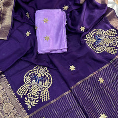 MOONGA SILK HANDWORK GOTA PATTI SAREE