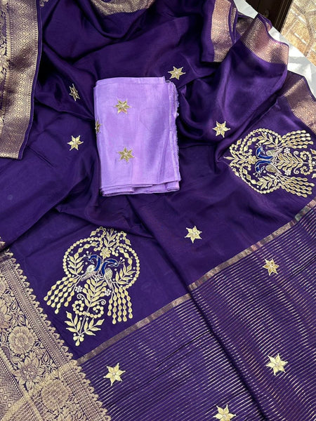 MOONGA SILK HANDWORK GOTA PATTI SAREE
