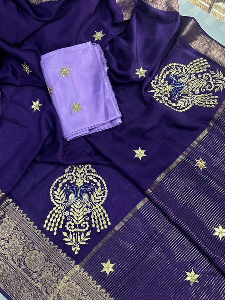 MOONGA SILK HANDWORK GOTA PATTI SAREE