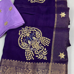 MOONGA SILK HANDWORK GOTA PATTI SAREE