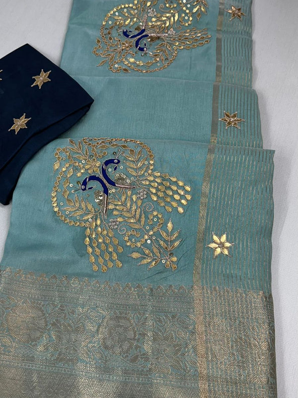MOONGA SILK HANDWORK GOTA PATTI SAREE