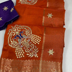 MOONGA SILK HANDWORK GOTA PATTI SAREE