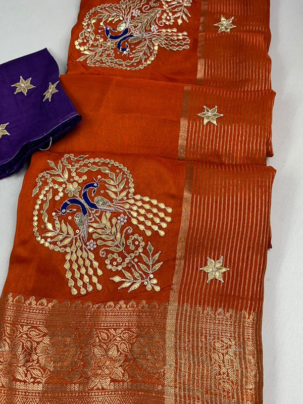 MOONGA SILK HANDWORK GOTA PATTI SAREE