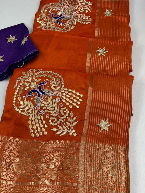 MOONGA SILK HANDWORK GOTA PATTI SAREE