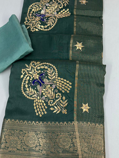 MOONGA SILK HANDWORK GOTA PATTI SAREE