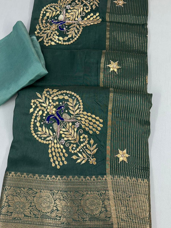 MOONGA SILK HANDWORK GOTA PATTI SAREE