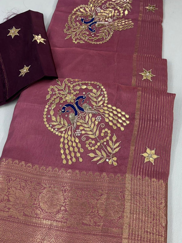 MOONGA SILK HANDWORK GOTA PATTI SAREE