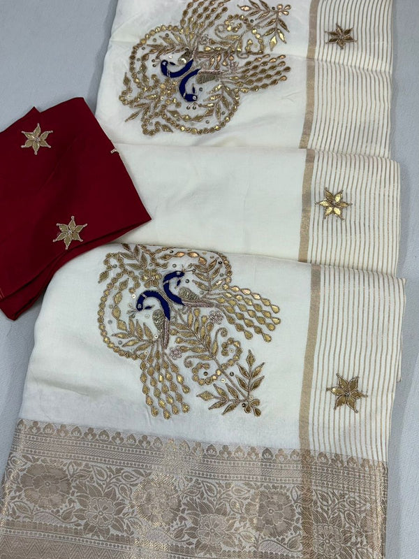 MOONGA SILK HANDWORK GOTA PATTI SAREE
