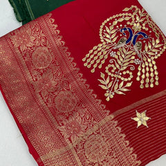 MOONGA SILK HANDWORK GOTA PATTI SAREE