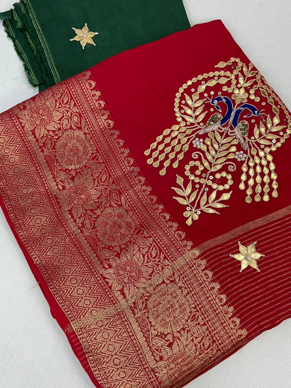 MOONGA SILK HANDWORK GOTA PATTI SAREE