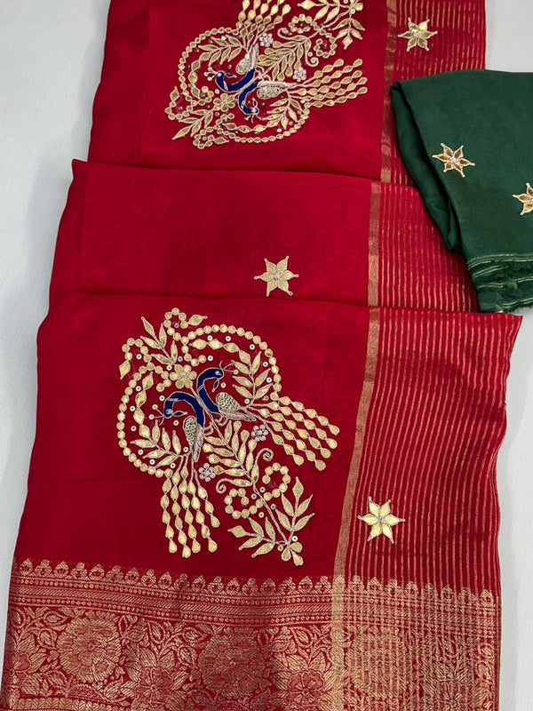 MOONGA SILK HANDWORK GOTA PATTI SAREE