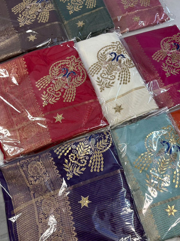 MOONGA SILK HANDWORK GOTA PATTI SAREE