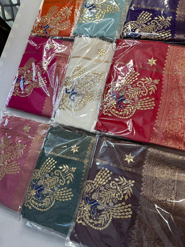 MOONGA SILK HANDWORK GOTA PATTI SAREE