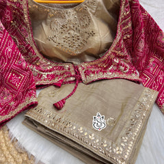 CRUSH GOLD SAREE WITH READY TO WEAR BLOUSE
