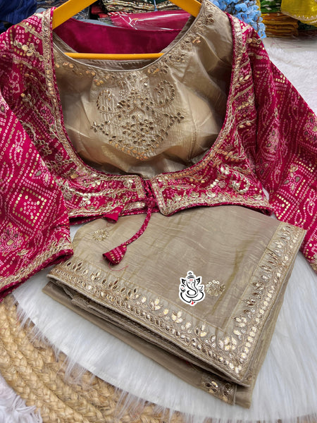 CRUSH GOLD SAREE WITH READY TO WEAR BLOUSE